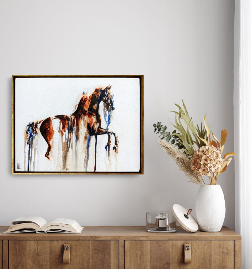A custom horse painting hanging on a wall